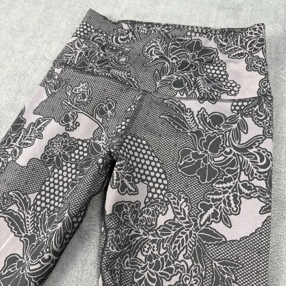Nike Leggings Women's Small Gray Black Lace Floral Printed Athletic Stretch